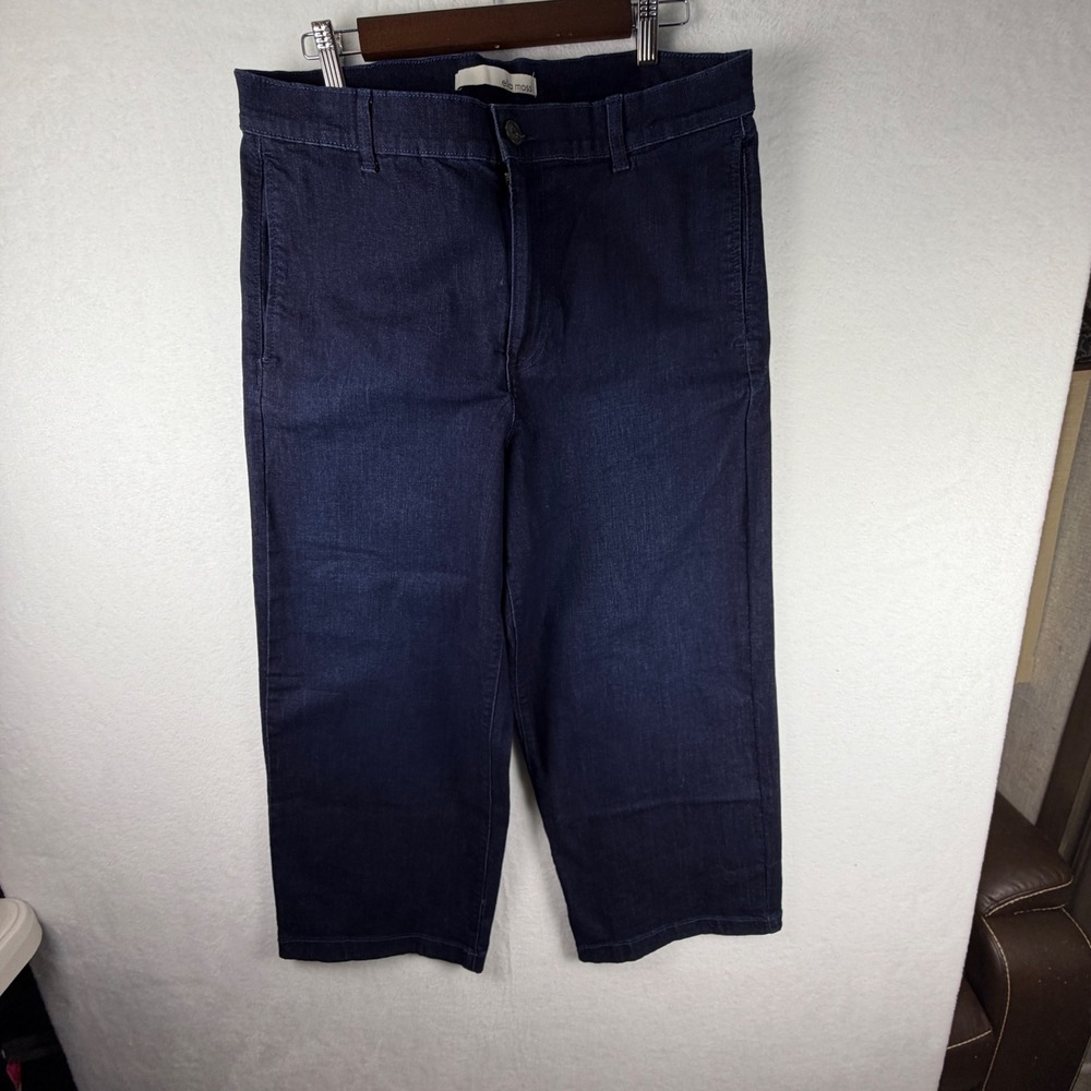 Ella Moss Women Dark Wash Cropped Wide Leg Trousers Size 14 Indigo Stretch Denim